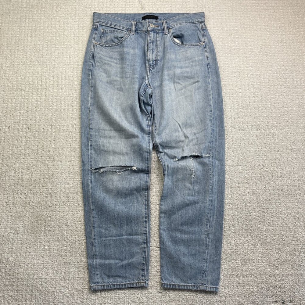 UNIQLO Relaxed Ankle Blue Jeans Size 27 Wide Fit Tapered Distressed Y2K Loose - Picture 1 of 11